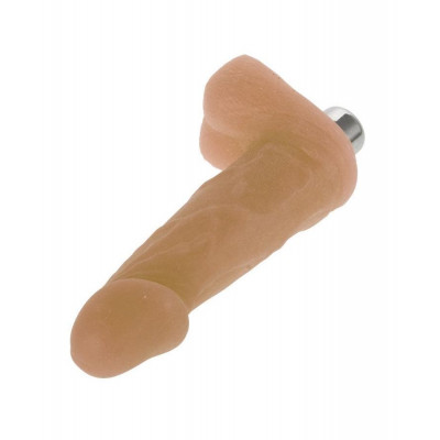 Телесный мини-вибромассажер с мошонкой - 12,5 см. Телесный мини-вибромассажер с мошонкой - 12,5 см.