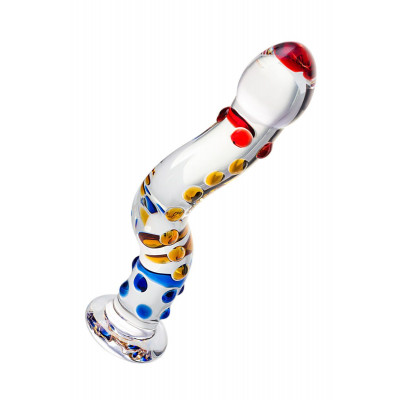 Изогнутый стеклянный фаллос с объемными точками - 20 см. Изогнутый стеклянный фаллос с объемными точками - 20 см.
