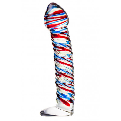 Стеклянный фаллос с разноцветными спиралями - 16,5 см. Стеклянный фаллос с разноцветными спиралями - 16,5 см.