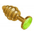 Золотистая спиралевидная анальная пробка с салатовым кристаллом - 7 см. Золотистая спиралевидная анальная пробка с салатовым кристаллом - 7 см.