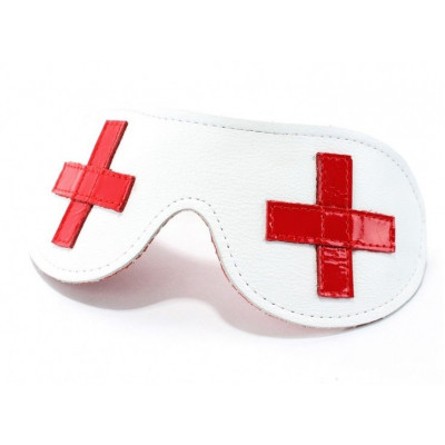 Маска из натуральной белой кожи с красными лаковыми крестами Маска из натуральной белой кожи с красными лаковыми крестами
