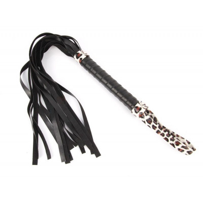 Черный флоггер с черно-леопардовой ручкой Notabu - 49 см. Черный флоггер с черно-леопардовой ручкой Notabu - 49 см.