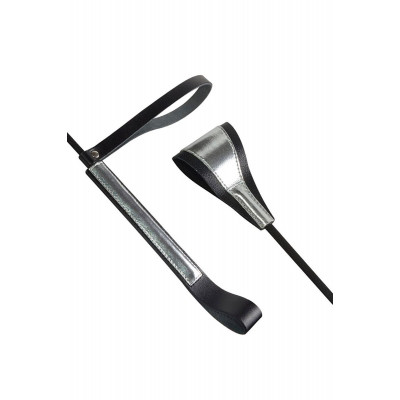 Чёрно-серебристый стек с хлопушкой из кожи - 62 см. Чёрно-серебристый стек с хлопушкой из кожи - 62 см.