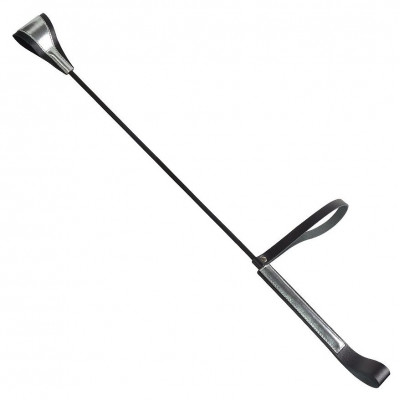 Чёрно-серебристый стек с хлопушкой из кожи - 62 см. Чёрно-серебристый стек с хлопушкой из кожи - 62 см.