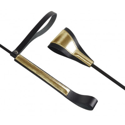 Черно-золотистый стек с хлопушкой из кожи - 62 см. Черно-золотистый стек с хлопушкой из кожи - 62 см.