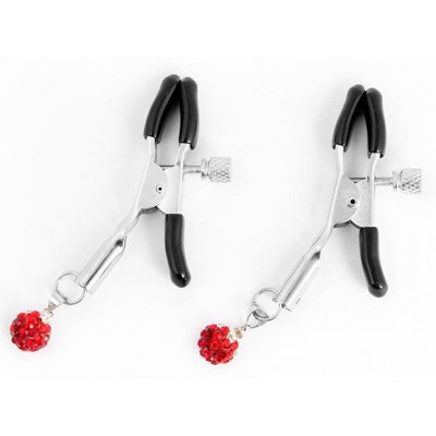 Металлические зажимы на соски с декором в виде красных шариков Металлические зажимы на соски с декором в виде красных шариков