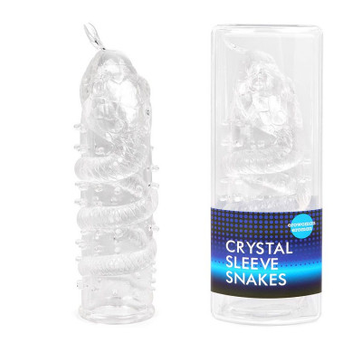 Закрытая рельефная насадка Crystal sleeve snakes в виде змеи с усиками - 14 см. Закрытая рельефная насадка Crystal sleeve snakes в виде змеи с усиками - 14 см.