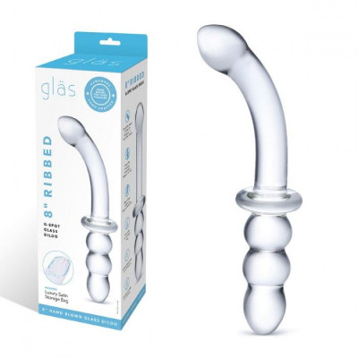 Прозрачный ребристый двусторонний стимулятор Ribbed G-Spot - 20 см. Прозрачный ребристый двусторонний стимулятор Ribbed G-Spot - 20 см.