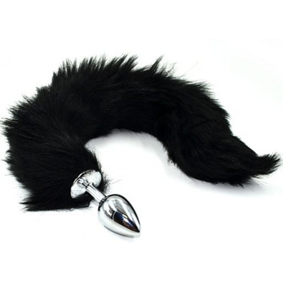 Серебристая анальная пробка из нержавеющей стали с черным гибким хвостом Серебристая анальная пробка из нержавеющей стали с черным гибким хвостом