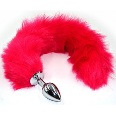 Серебристая анальная пробка из нержавеющей стали с розовым гибким хвостом Серебристая анальная пробка из нержавеющей стали с розовым гибким хвостом
