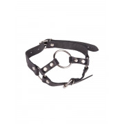 Кляп-кольцо на чёрных кожаных ремешках с застёжкой