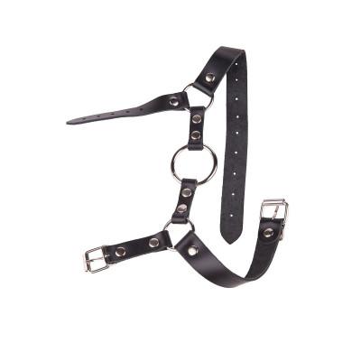 Кляп-кольцо на чёрных кожаных ремешках с застёжкой Кляп-кольцо на чёрных кожаных ремешках с застёжкой