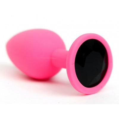 Розовая анальная пробка с черным стразом - 7,6 см. Розовая анальная пробка с черным стразом - 7,6 см.