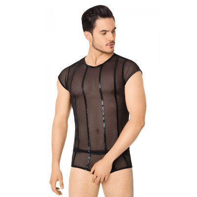 Соблазнительный костюм-сетка в тонкую полоску из wet-look материала Соблазнительный костюм-сетка в тонкую полоску из wet-look материала