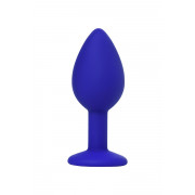 Синяя силиконовая анальная пробка Brilliant с прозрачным кристалллом - 7 см.