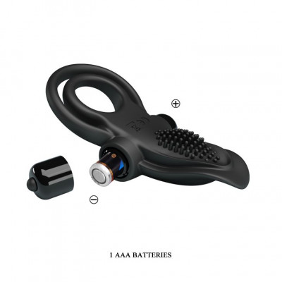 Черное силиконовое эрекционное кольцо с вибрацией и подхватом мошонки Черное силиконовое эрекционное кольцо с вибрацией и подхватом мошонки