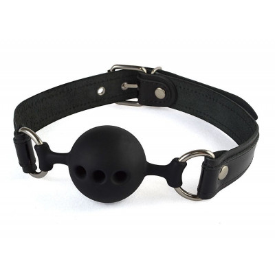 Силиконовый кляп-шар с ремешками из натуральной кожи черного цвета Силиконовый кляп-шар с ремешками из натуральной кожи черного цвета