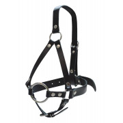 Кляп-рамка со сбруей на голову из черных кожаных ремешков
