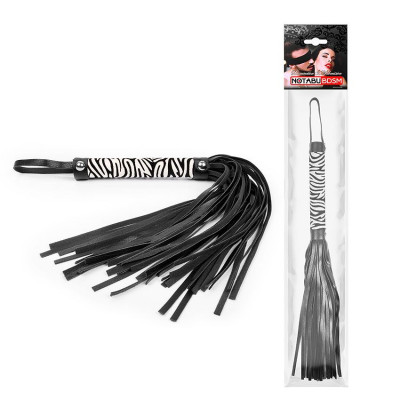 Черная многохвостовая плеть с круглой ручкой-зеброй - 39 см. Черная многохвостовая плеть с круглой ручкой-зеброй - 39 см.