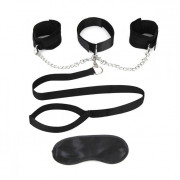 Чёрный ошейник с наручниками и поводком Collar Cuffs Leash Set