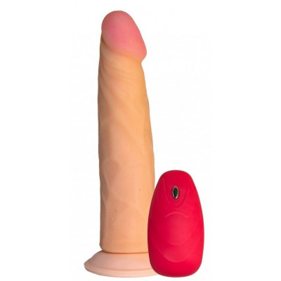 Телесный реалистичный вибратор №66 с проводным пультом - 18,5 см. Телесный реалистичный вибратор №66 с проводным пультом - 18,5 см.