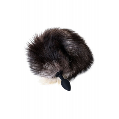 Черная силиконовая анальная втулка с хвостом чернобурой лисы - размер S Черная силиконовая анальная втулка с хвостом чернобурой лисы - размер S