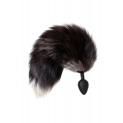 Черная анальная втулка с хвостом чернобурой лисы - размер М Черная анальная втулка с хвостом чернобурой лисы - размер М