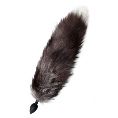 Черная анальная втулка с хвостом чернобурой лисы - размер М Черная анальная втулка с хвостом чернобурой лисы - размер М