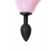 Черная анальная втулка с бело-розовым хвостиком - размер S