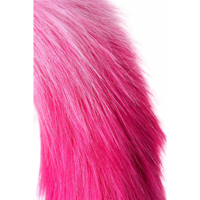 Черная анальная втулка с бело-розовым хвостом - размер M Черная анальная втулка с бело-розовым хвостом - размер M