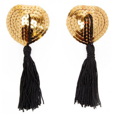 Золотистые пэстисы-сердечки с черными кисточками Золотистые пэстисы-сердечки с черными кисточками