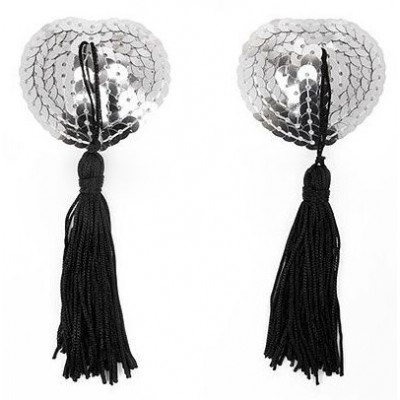 Серебристые пэстисы-сердечки с черными кисточками Серебристые пэстисы-сердечки с черными кисточками