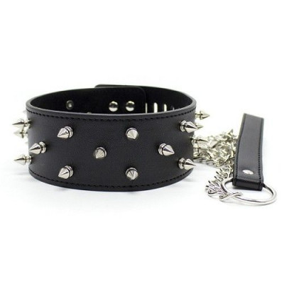 Черный ошейник с шипами на замочке и ключиком Черный ошейник с шипами на замочке и ключиком