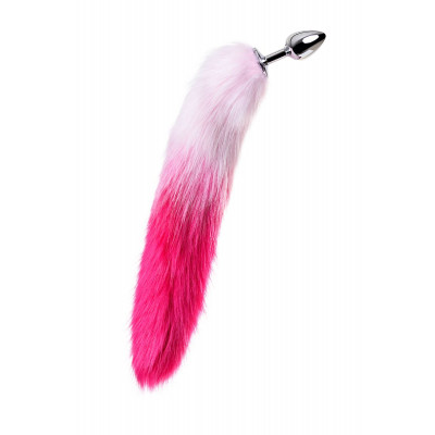 Серебристая анальная втулка с бело-розовым хвостом - размер S Серебристая анальная втулка с бело-розовым хвостом - размер S