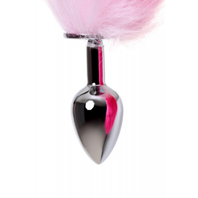 Серебристая анальная втулка с бело-розовым хвостом - размер S Серебристая анальная втулка с бело-розовым хвостом - размер S