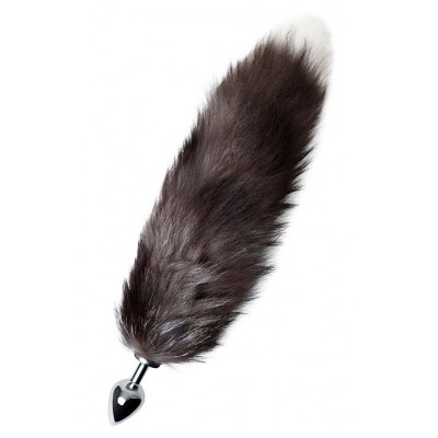 Серебристая металлическая анальная втулка с хвостом чернобурой лисы - размер M Серебристая металлическая анальная втулка с хвостом чернобурой лисы - размер M