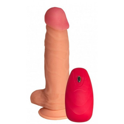 Телесный реалистичный вибратор №71 с проводным пультом - 17,5 см. Телесный реалистичный вибратор №71 с проводным пультом - 17,5 см.