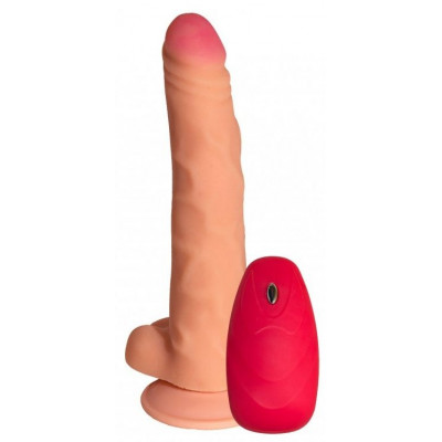 Телесный реалистичный вибратор №77 с проводным пультом - 20 см. Телесный реалистичный вибратор №77 с проводным пультом - 20 см.