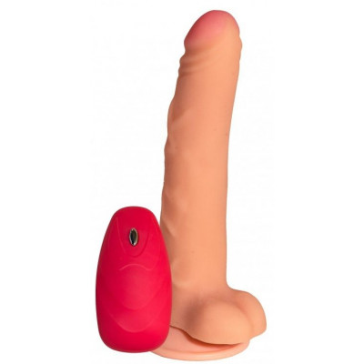 Телесный реалистичный вибратор №77 с проводным пультом - 20 см. Телесный реалистичный вибратор №77 с проводным пультом - 20 см.