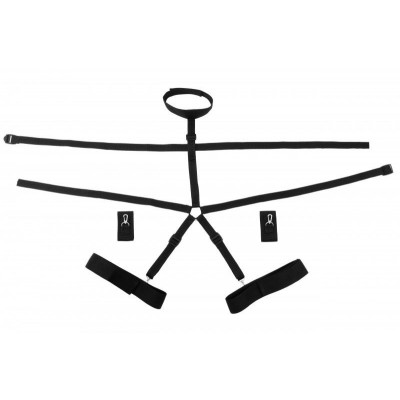 Черная портупея с кольцом и фиксацией рук и ног Черная портупея с кольцом и фиксацией рук и ног