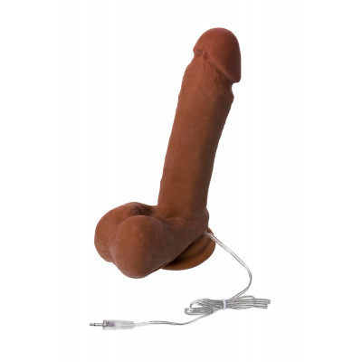 Коричневый вибратор-реалистик на присоске с пультом ДУ - 21 см. Коричневый вибратор-реалистик на присоске с пультом ДУ - 21 см.