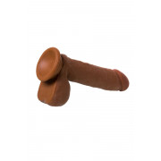 Коричневый вибратор-реалистик на присоске с пультом ДУ - 21 см.
