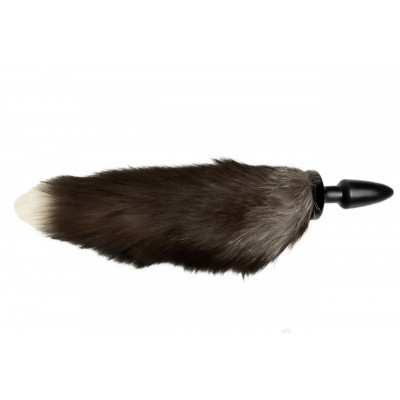 Черная силиконовая анальная пробка с черным хвостиком Черная силиконовая анальная пробка с черным хвостиком