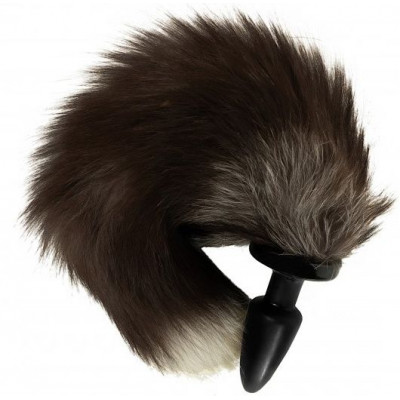 Черная силиконовая анальная пробка с черным хвостиком Черная силиконовая анальная пробка с черным хвостиком