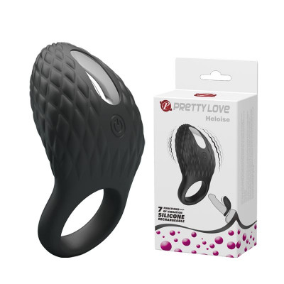 Черное эрекционное виброкольцо с рельефным дизайном Heloise Черное эрекционное виброкольцо с рельефным дизайном Heloise