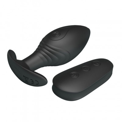 Роскошная черная анальная вибропробка Regina с пультом ДУ - 8,8 см. Роскошная черная анальная вибропробка Regina с пультом ДУ - 8,8 см.