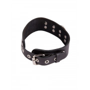 Черный кожаный ошейник с кольцом и клепками