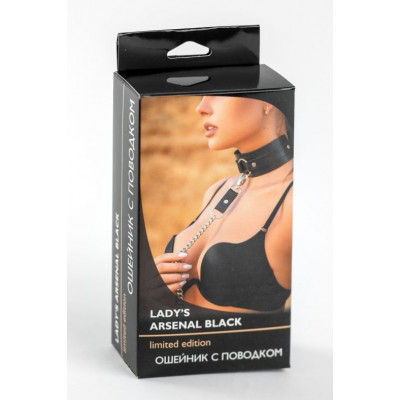 Черный кожаный ошейник с поводком Черный кожаный ошейник с поводком