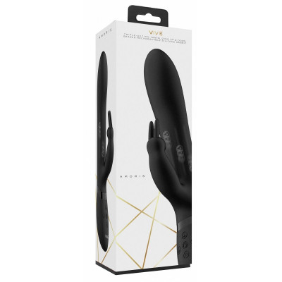 Черный вибромассажер-кролик Amoris - 23 см. Черный вибромассажер-кролик Amoris - 23 см.