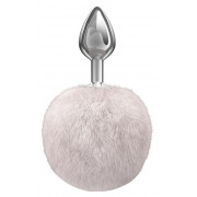 Серебристая анальная пробка с белым пушистым хвостиком Twinkle